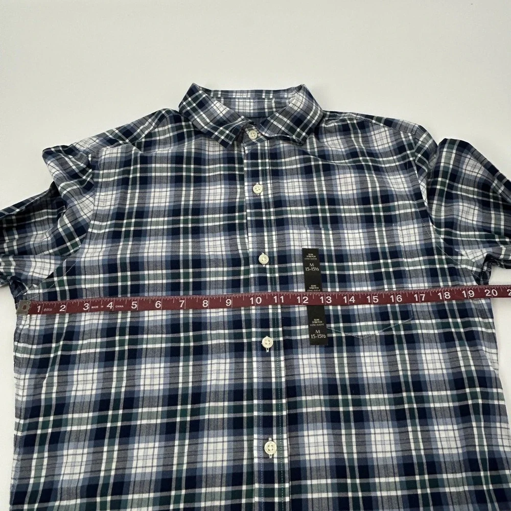 Banana Republic Slim Stretch Soft Wash Shirt Men's M Blue White Plaid Button‎ Up